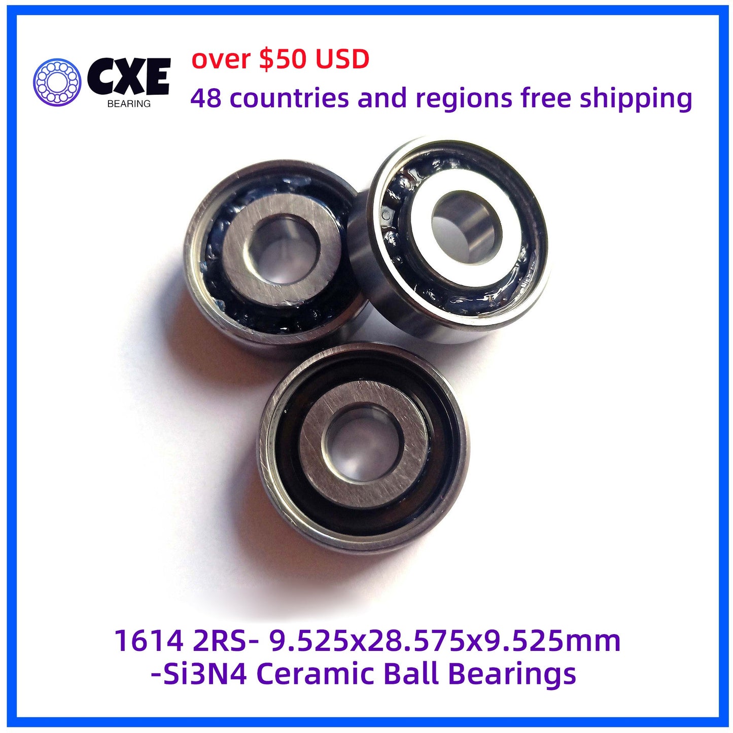 1614 2RS- 9.525x28.575x9.525mm- Gối bi gốm Si3N4