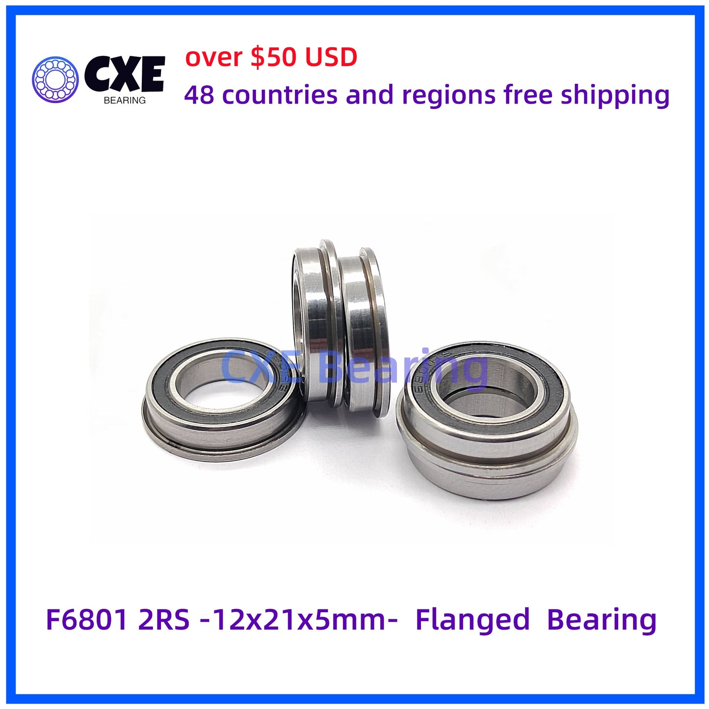 F6801 2RS -12x21x5mm- Flanged Bearing