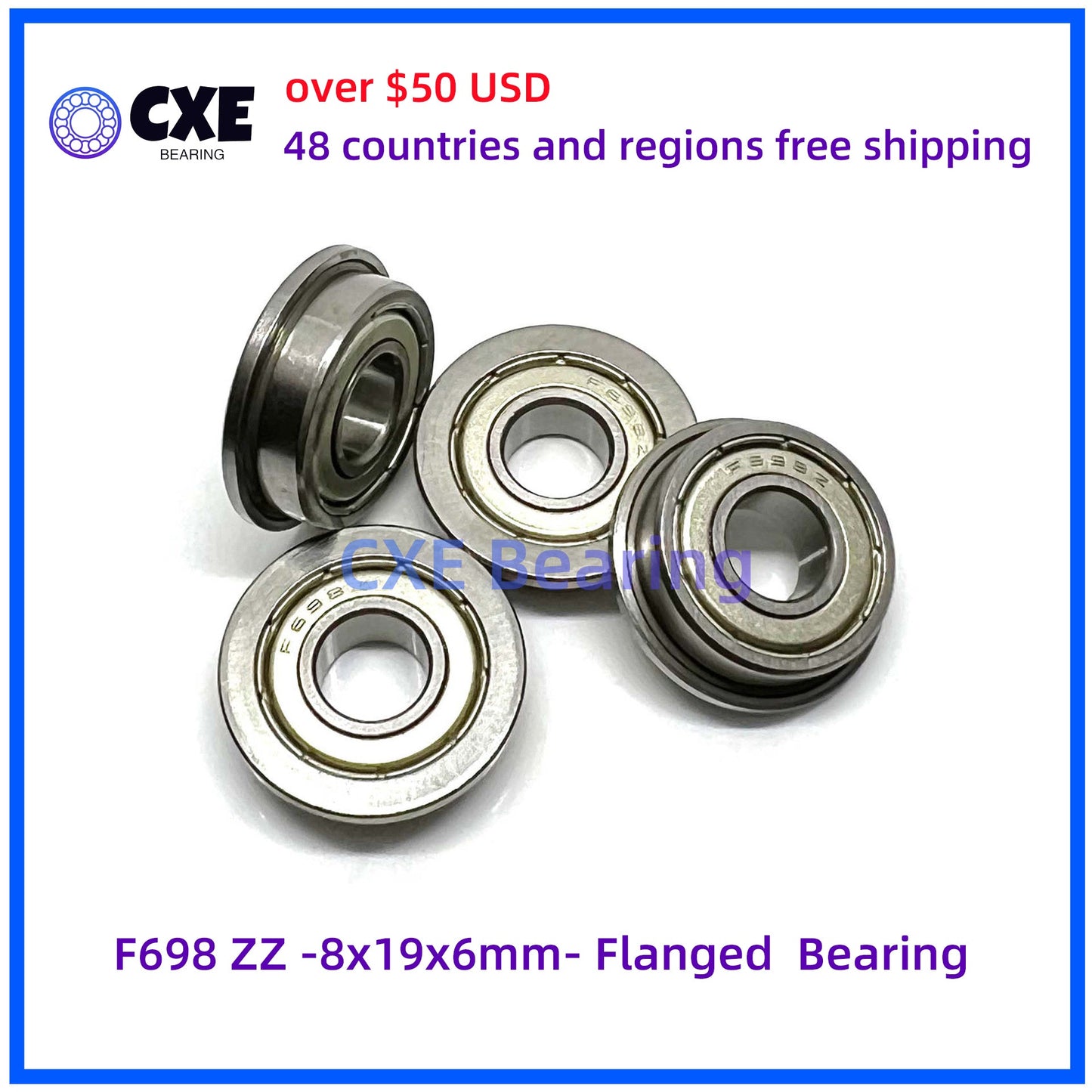 F698 ZZ -8x19x6mm- Flanged Bearing