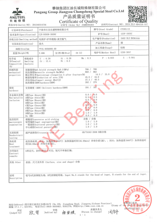 Báo cáo vật liệu thép không gỉ AISI 420 dùng trong vòng bi CXE