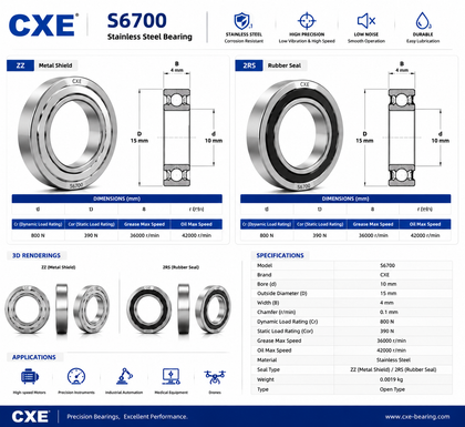 S6700 ZZ  10mm*15mm*4mm Stainless Steel Bearings | CXE Bearing