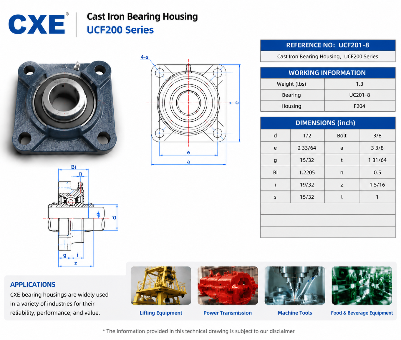 1/2 inch id Cast Iron Bearing Housing UCF201-8 | CXE Bearing